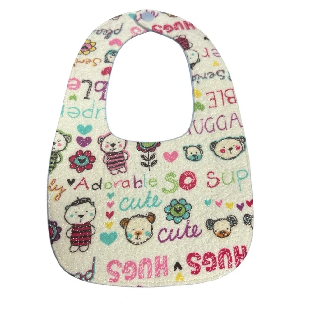 Hand Crafted Baby Bib with snap closure cotton snuggle flannel reversible